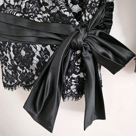 Tadashi Shoji Collection Jacket Wrap 8 Black Lace Overlay Floral Sequin Beaded - Picture 4 of 9